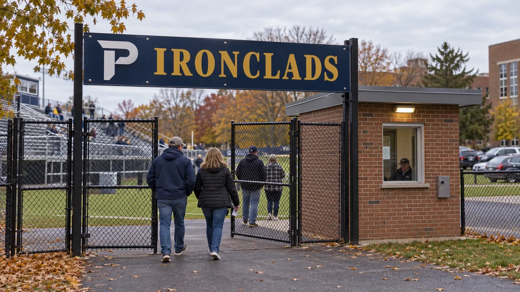The main gated entrance to the Ironclads athletics stadium.