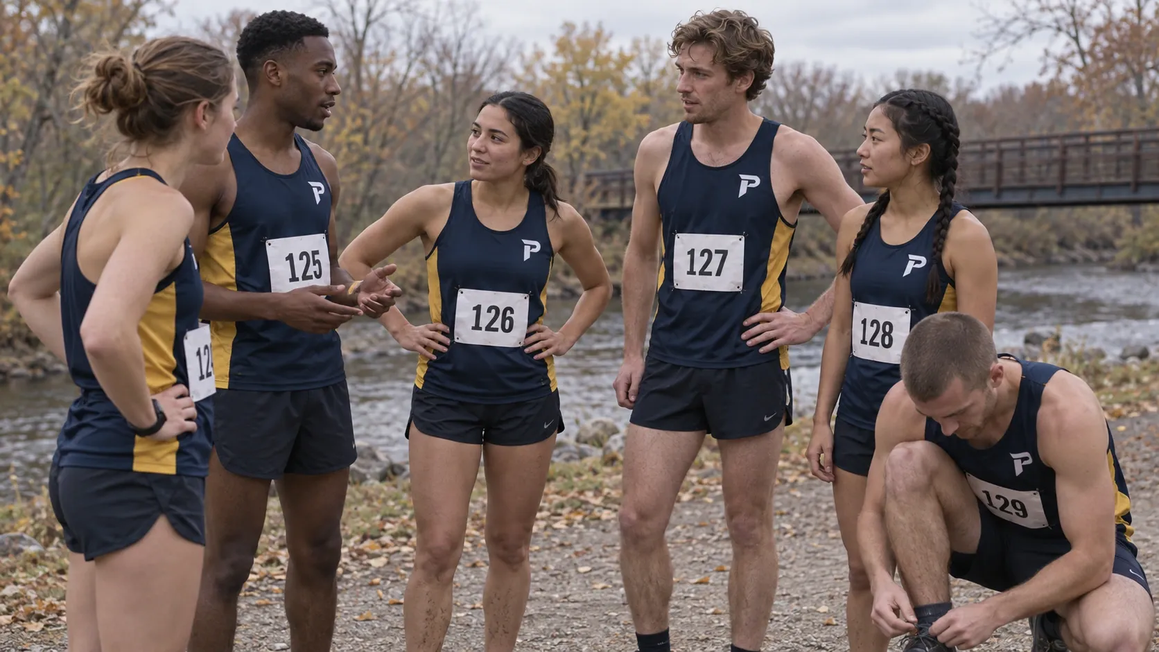 The cross country team gathered together before a race.