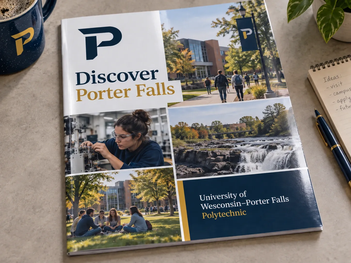 A Discover Porter Falls admissions viewbook on a desk.